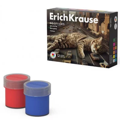 Гуашь ErichKrause Big City Cats 12 цветов по 20 мл 62982