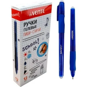 Ручка гелевая 0,7 мм стираемая deVENTE.School, СИНЯЯ с ластиком,полупрозрачный синий корпус 5051318