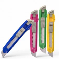 Нож канцелярский Alingar, с механической фиксацией лезвия, 18 мм, пластик. корпус, ассорти, пакет с европодвесом AL6656