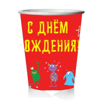 Стаканы бумажные Монстрики (250 мл, 6 шт) флоупак ФЛ-7475