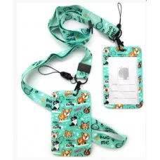 Обложка для проездного билета CY-65 салатовая Корги 1 карман, А7, пластик, с лентой 326630