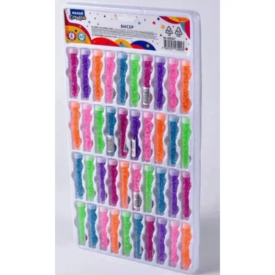 Бисер круглый 4 мм, 7 г, 6 цветов, пластиковая туба M-20037