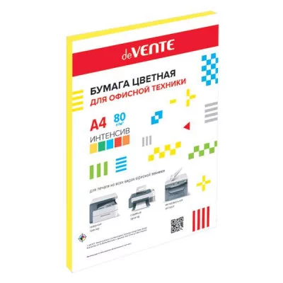 Бумага цветная А4 80г/м2 интенсив 50л желтый DEVENTE 2072922 461009
