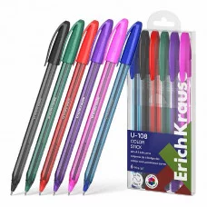 Набор из 6 ручек шариковых ErichKrause U-108 Stick Color 1.0, Ultra Glide Technology, цвет чернил ассорти 1шт 61022