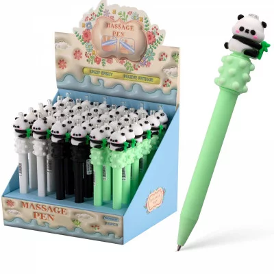 Ручка шариковая Alingar, "Панда", 0,7 мм, синяя, автоматическая, с массажером,  круглый, цветной, пластиковый корпус, карт. уп. AL11661