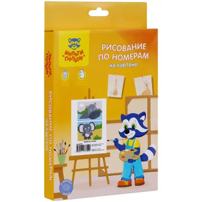 Рисование по номерам на картоне Мульти-Пульти "Бегемотик. Слоник", А5, 2шт., с акриловыми красками, картон 322016
