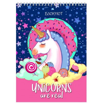 Блокнот А7 40л. на гребне ЕДИНОРОГИ ПОД ЗВЕЗДАМИ Б40-6059 обл.мел.картон,бл-офс,в клетку TМ Profit