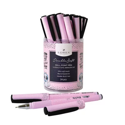 Ручка маслян. LOREX ILLEGALLY CUTE.SHERLOCK CAT серия Double Soft 0,70 мм синий, резин.грип, кругл. 189550