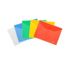 Папка-конверт на кнопке СТАММ В5, 180мкм, пластик, прозрачная, ассорти 356734