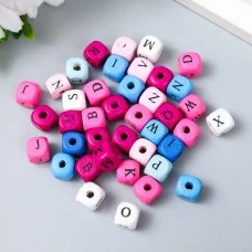 Бусины для творчества дерево "Алфавит на кубиках" пастель набор 40 шт 1х1х1 см   9282107