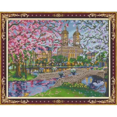 Алмаз. моз. 40х50 см с подр.,с полн. заполн., камни разн. форм. "Цветущий город". Арт. WK004