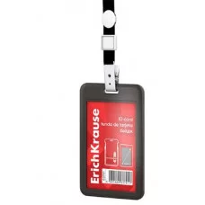 Бейдж вертикальный в комплекте с лентой ErichKrause слайдер, твердый пластик ABC , размер вставки 54х85 мм, черный 63741