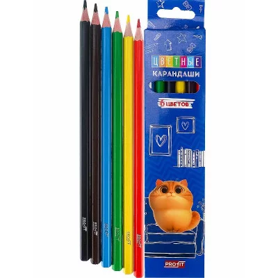 Карандаши цв пл.2М,набор,гекс.6цв. КОТЕНОК МЯУ (КЦ-2619) гриф.d=2,8мм, КЦ-2619