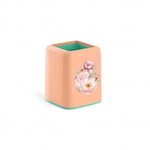 Подставка настольная пластиковая ErichKrause Forte Pastel Bloom персиковый с зеленым 61629