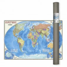 Карта настенная в тубусе. Мир Политический. М1:27,5 млн. 101х69 см. ЛАМ ГЕОДОМ