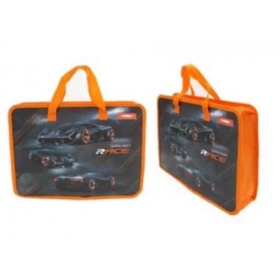 Папка для творчества А4 с ткан. ручками CT-76303 "Race" пластиковая, молния сверху, оранжевая с рисунком (1/240)   325482