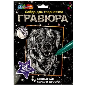 Набор д/дет тв-ва гравюра 18*24 см, ретривер, серебро МУЛЬТИ АРТ SCRATCH-SLV-DOGGY
