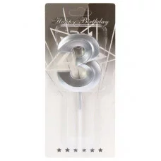 Свеча для торта Серебряный стиль Цифра 3 С-2975