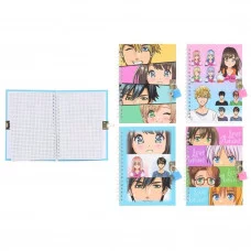 Блокнот детский+замочек АНИМЕ яркая, цветная 7БЦ обложка с рисунком ассорти, блок-клетка МС-6607