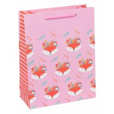 Dream cards Пакет подарочный с мат. лам. Лисичка, розовый 31х42х12 см, 210 г ППК-1963