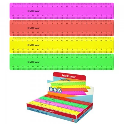 Линейка пластик 20см "Neon Solid" ассорти (4диз) е/п ERICH KRAUSE 50574 154545