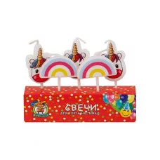 Свечи для торта на пиках Яркий единорог и радуга 5 шт. С-6245