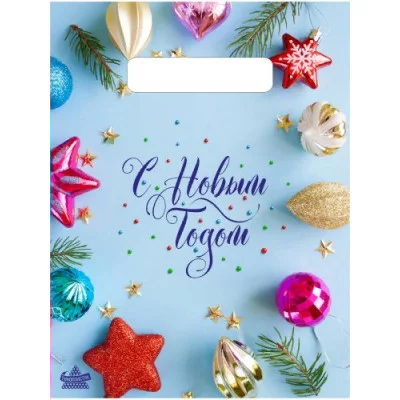 Пакет вырубной Новогодние шарики и звезды (25х19 см) н00205476