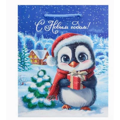 Dream cards Пакет подароч. с мат.лам. и глит. 18х23х10 см (M) Пингвин 190г ППК-2307