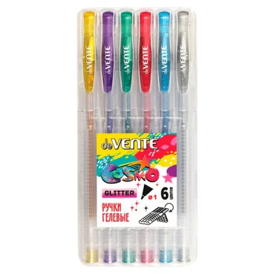 Набор ручек гель блест 06цв "Cosmo Glitter" 1.0/129мм корпус прозрачный е/п DEVENTE 5051040 084796