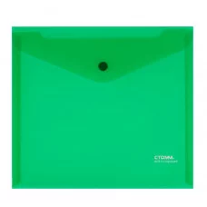 Папка-конверт на кнопке СТАММ А5+, 180мкм, пластик, прозрачная, зеленая 356725