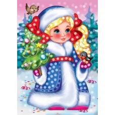 МОЗАИКА ИЗ СТРАЗ. Формат А5 (с перьями). Снежная девочка (Арт. М-6812)