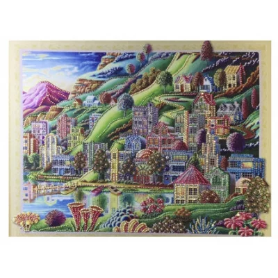 Алмазная мозаика 40х50 см с подрамником "Дома на склоне". Арт. HZ035