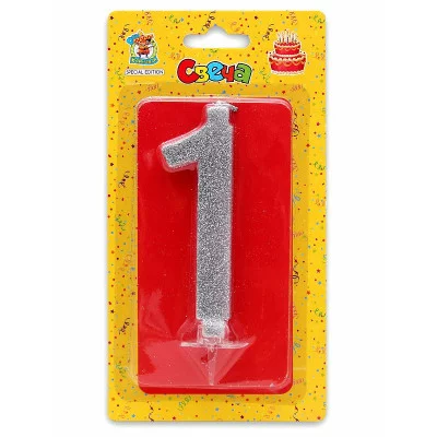 Свеча для торта Серебряный глиттер (большая) Цифра 1 С-1883