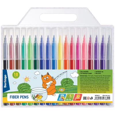 Фломастеры Berlingo "Жил-был кот", 18цв., смываемые, блистер 231624