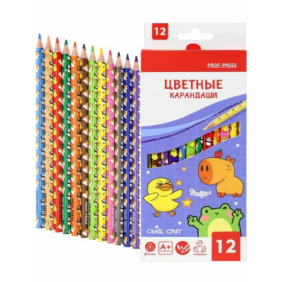 Карандаши цветные пл. МИЛОТА (КЦ-4738), принт на корп,трехгран. набор 12 цв, d=3мм,2М, КЦ-4738
