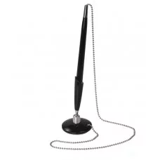 Ручка шариковая настольная BRAUBERG "Стенд-Пен Блэк1", СИНЯЯ, цепочка, корпус черный, линия письма 0,5 мм, 140889