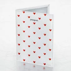 Обложка для паспорта натуральная кожа флоттер, принт "Сердечки", цвет белый, BRAUBERG, 238866