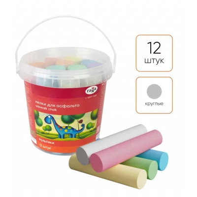 Мелки для асфальта Гамма "Мультики" цветные, 12шт., круглые, пластиковое ведро NEW 342045