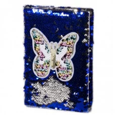 Подарочный блокнот А5, 7БЦ, Alingar, пайетки, аппликация, линия, 60 л. Бабочка синий AL9071