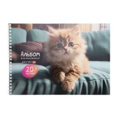 Альбом для рисования А4 20л. ИНТЕРЬЕР С КОТЯТАМИ (20-0999) на гребне, мелов. обл.офсет 20-0999
