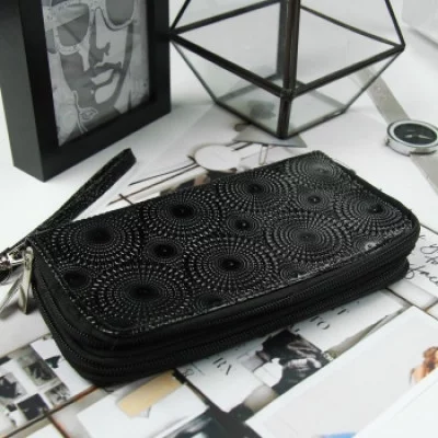 Кошелек жен 08-03-08 Спирали 18,5*4*9,5, 4отд на молниях, д/карт, д/монет, с ручкой, черный 3505851