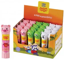 Клей-карандаш Мульти-Пульти "Зверята: Свинка, Лягушка, Белый медведь", 09г, колпачок в форме животного, ПВП 323223