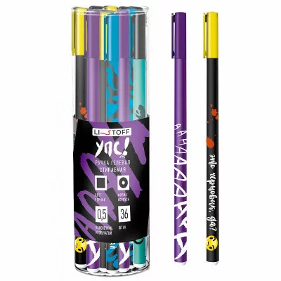 Ручка гелевая со стираемыми чернилами 0,5 мм. Корпус: круглый, полноцветная печать, Soft Touch. "Упс! Черная" КанцЭксмо РГС360057