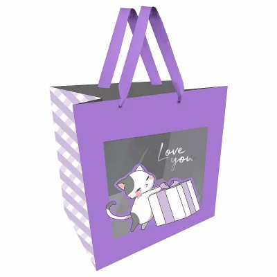 Пакет подарочный 1шт 23*18*10см MESHU "Cat", отд. фольгой, с окошком 354638