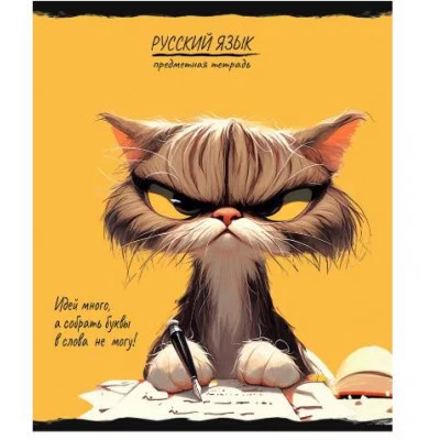 Тетрадь ЛИНИЯ 48л. РУССКИЙ ЯЗЫК «ПРО ХВОСТ» (48-2502) стандарт, тисн холст 48-2502