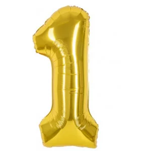 Шар (40\'\'/102 см) Цифра, 1, Золото, Металлик, 1 шт. в уп. 26481