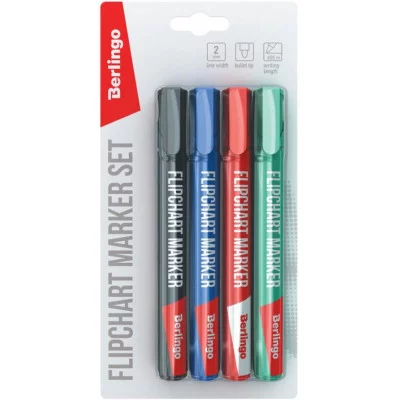 Набор маркеров для флипчартов Berlingo "Uniline FM200" 04цв., пулевидный, 2,0мм, блистер, европодвес 210620