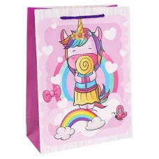 Dream cards Пакет подарочный с мат.лам. 31х40х12см (XL) Единорог леденцом, 210 г ПКП-3165