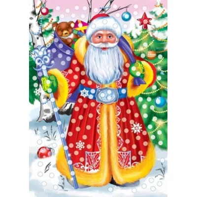 МОЗАИКА ИЗ СТРАЗ. Формат А5 (с перьями). Дедушка Мороз (Арт. М-6811)