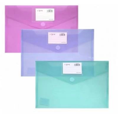 Папка-конверт на кнопке  Yalong, A4, 230х330 мм, 160 мкм, карман для визитки,  ассорти в коробе, прозрачная YL213923